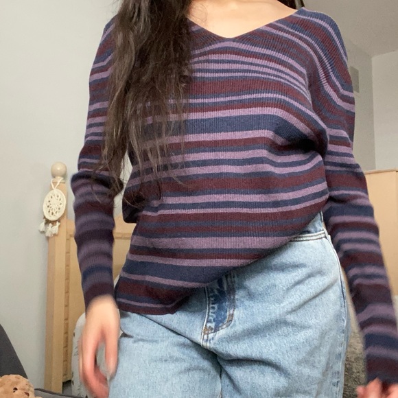 Denver Hayes purple striped knit sweater top - Picture 1 of 3